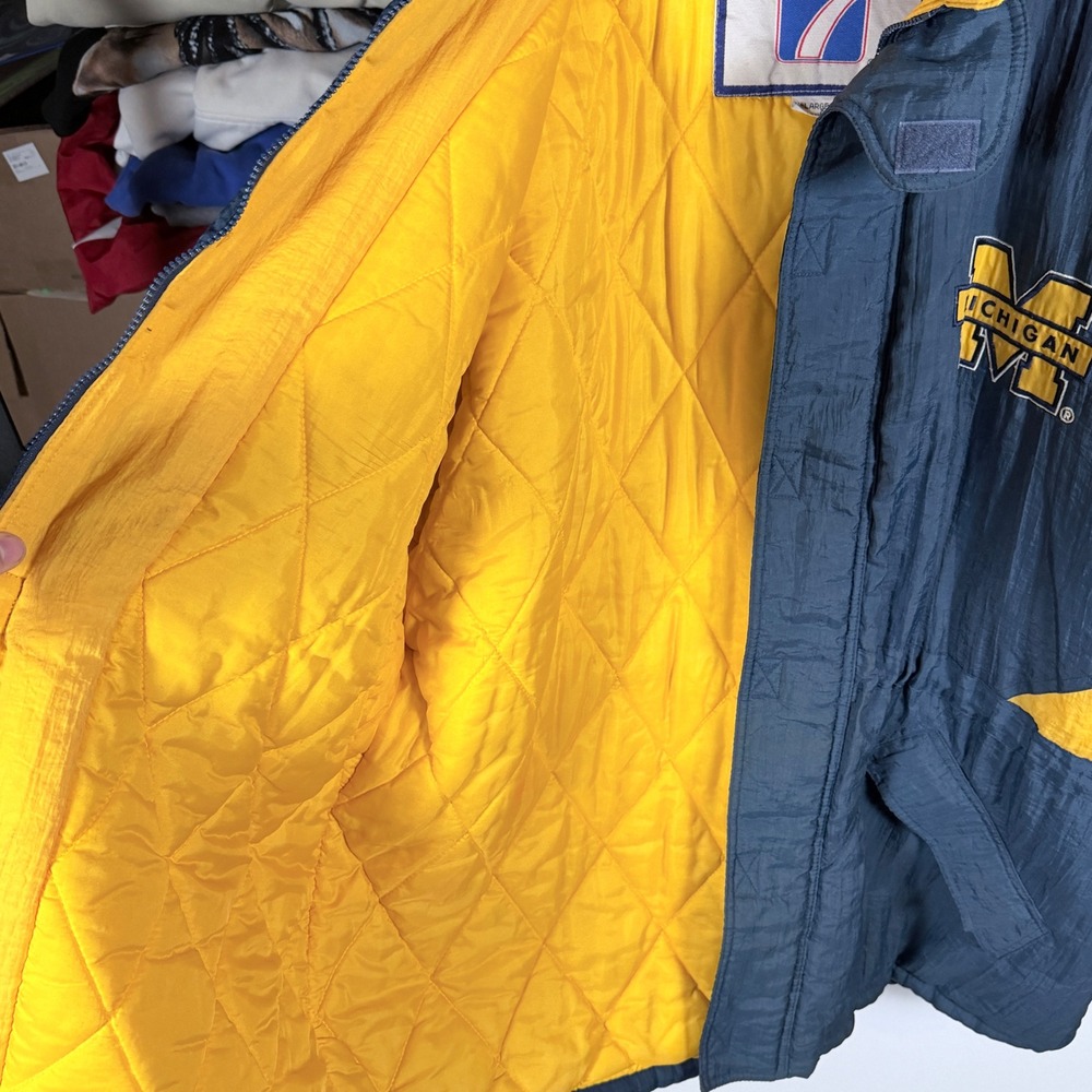 Vintage 90's Michigan Wolverines Logo 7 Jacket Mens XLarge Blue Yellow Coat - Picture 7 of 7